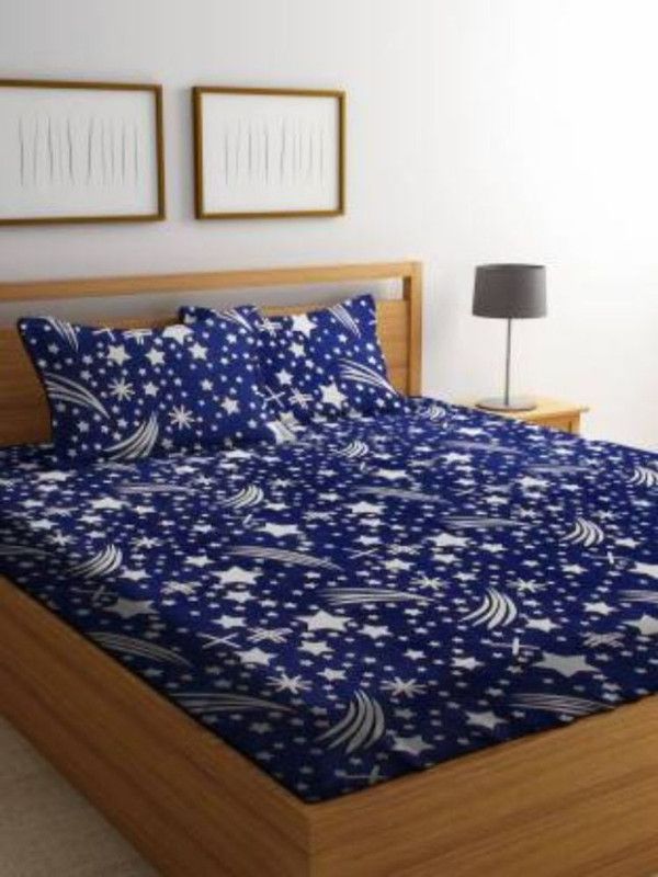 HouseFurnishing 144 TC Microfiber Queen 3D Printed Flat Bedsheet  (Pack of 1, Blue)