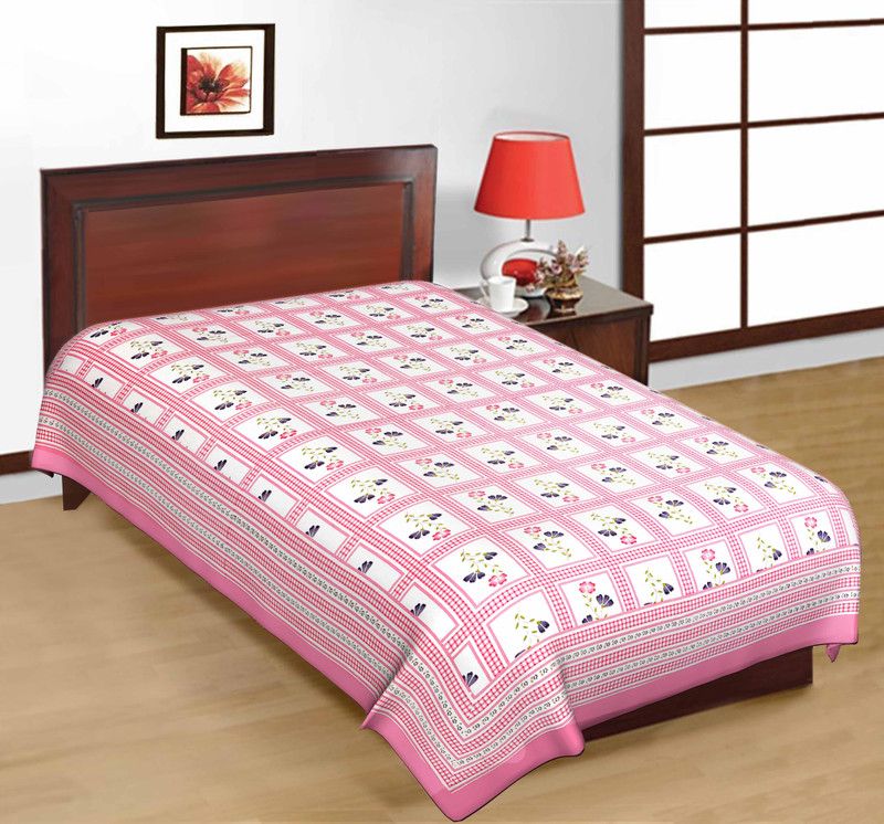UNIQCHOICE 120 TC Cotton Single Floral Flat Bedsheet  (Pink)