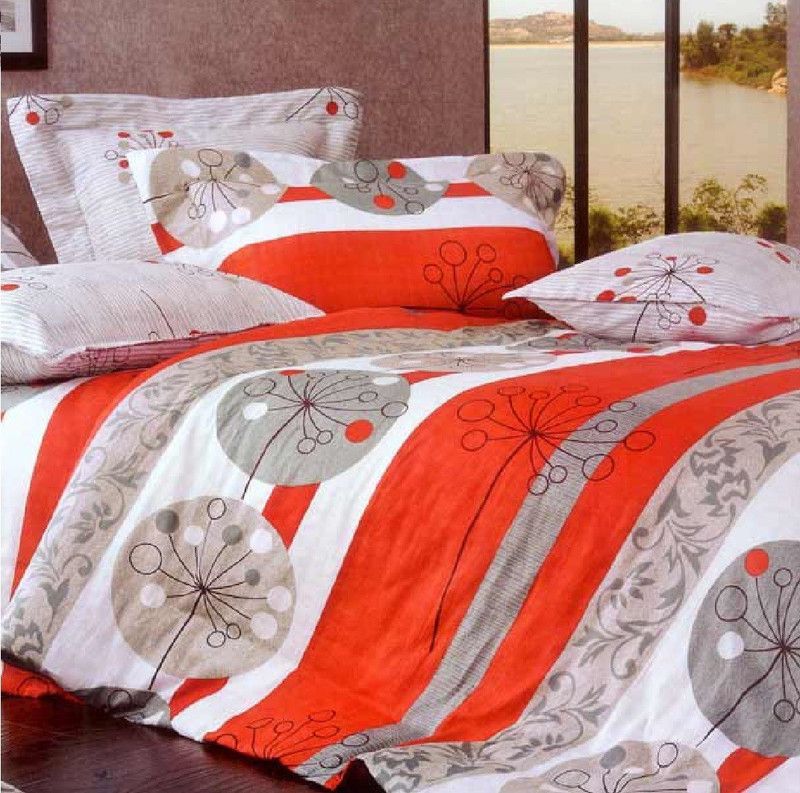 Valtellina 200 TC Cotton Single Geometric Flat Bedsheet  (Pack of 2, Red)