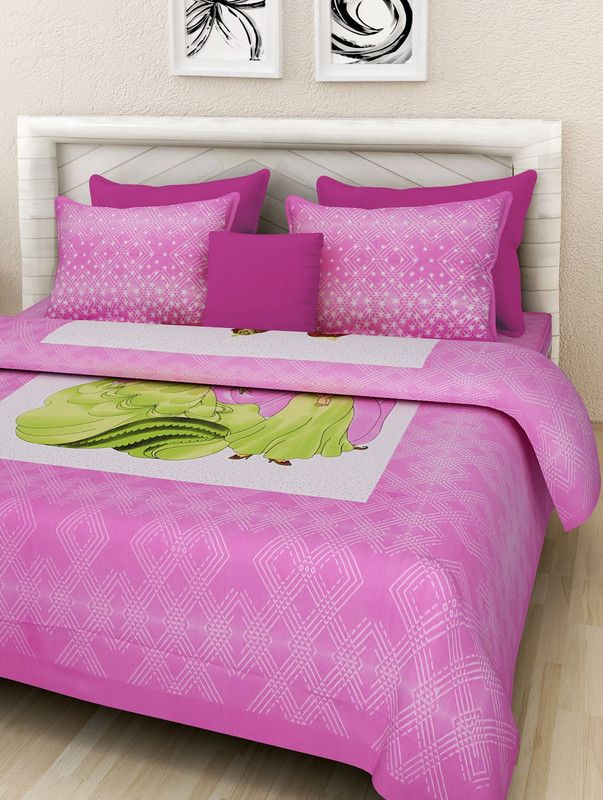 Saba Dream Collection 200 TC Cotton King Printed Flat Bedsheet  (Pack of 1, Multicolor)