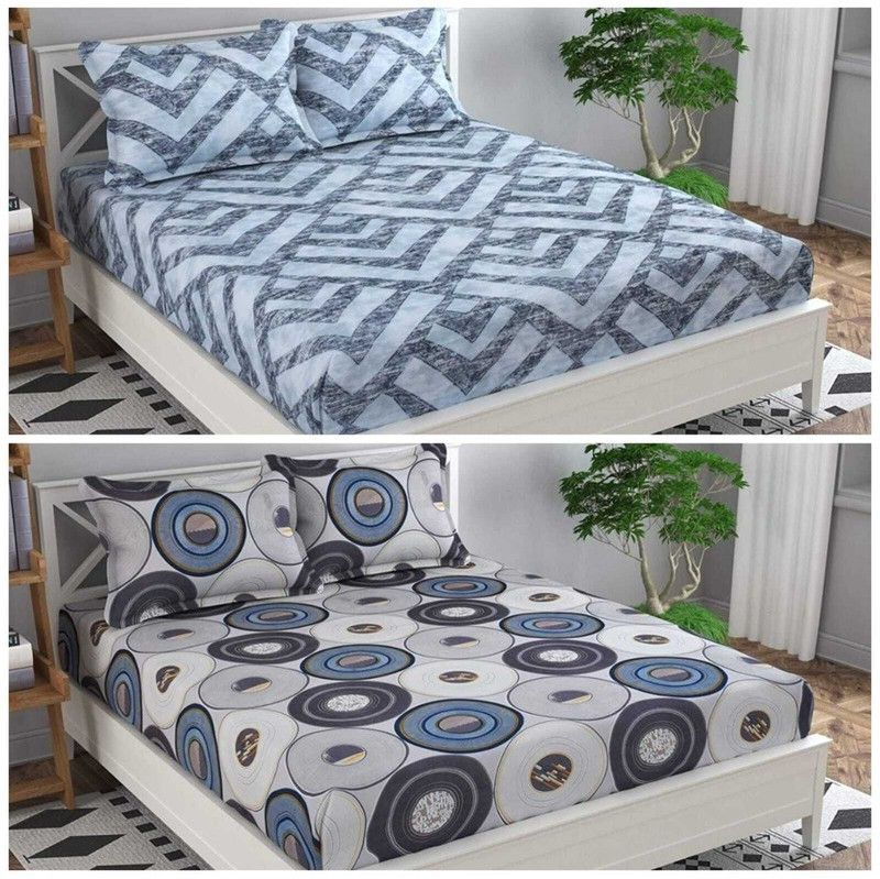 Fine Fabs 210 TC Polycotton King Abstract Fitted (Elastic) Bedsheet  (Pack of 2, Multicolor 25)
