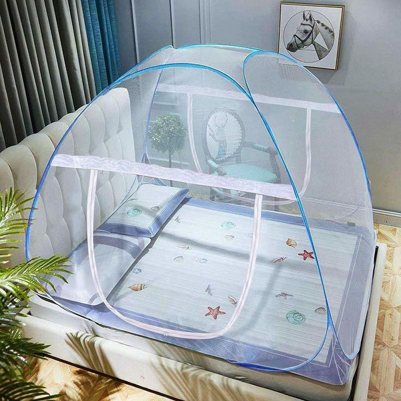 LUHI Nylon Adults Washable Net Double bed Mosquito Net  (Blue, White, Tent)