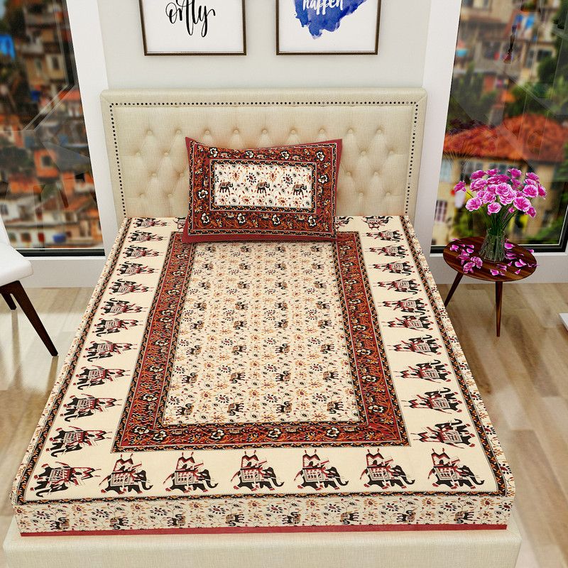 SONUENTERPRISE 210 TC Cotton Single Jaipuri Prints Flat Bedsheet  (Pack of 1, Multicolor)