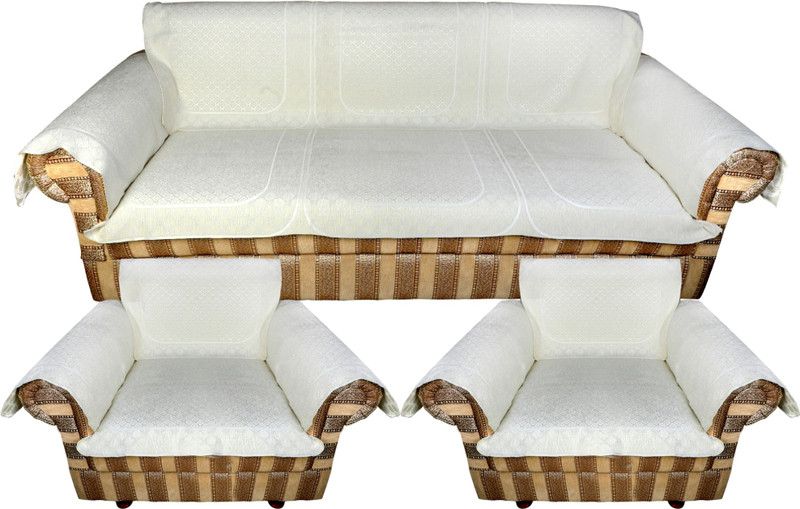 TANLOOMS Velvet Abstract Sofa Cover  (Off White Pack of 6)