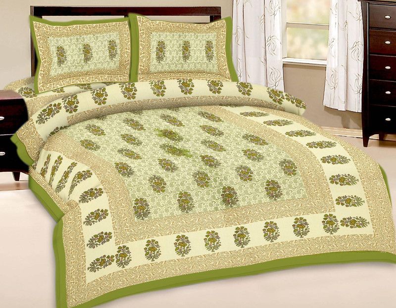Bombay Spreads 120 TC Cotton Double Printed Flat Bedsheet  (Pack of 1, Green)