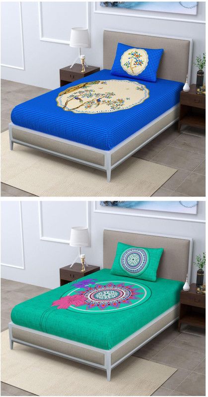 Rangun 120 TC Cotton Single Printed Flat Bedsheet  (Pack of 2, Multicolor)