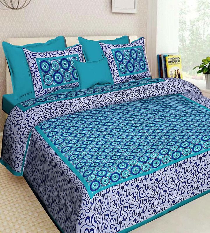 Heyrumbh Handicrafts 144 TC Cotton Double Printed Flat Bedsheet  (Pack of 1, Green)