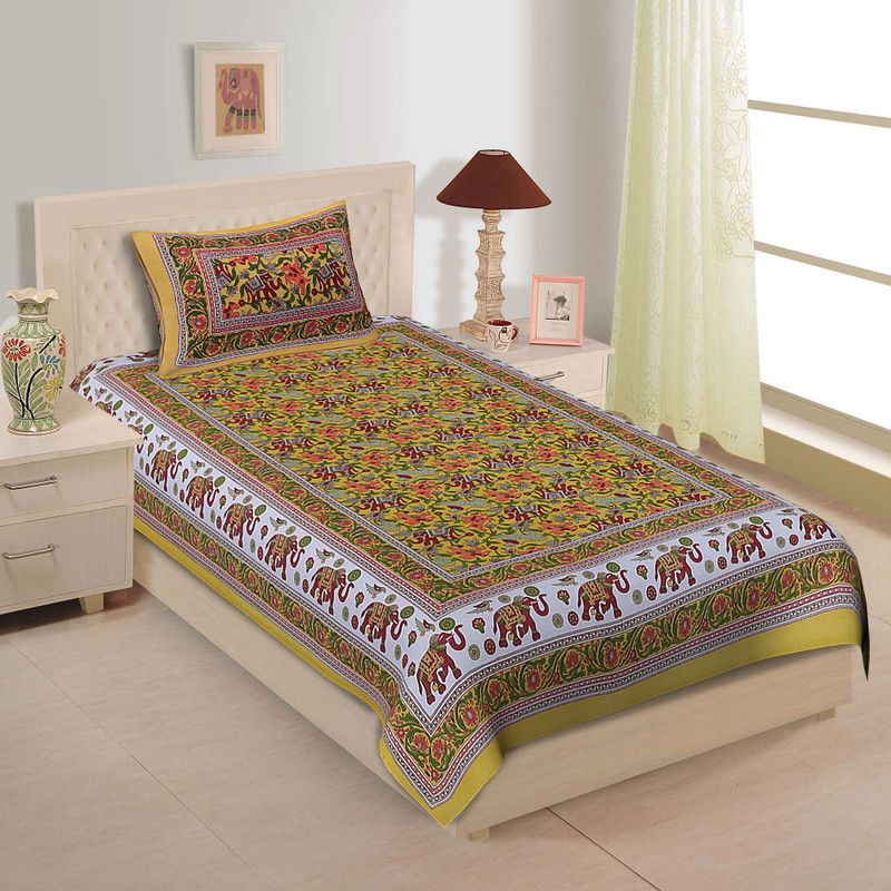 PrintVilla 150 TC Cotton Single Printed Flat Bedsheet  (Pack of 1, Multicolor)