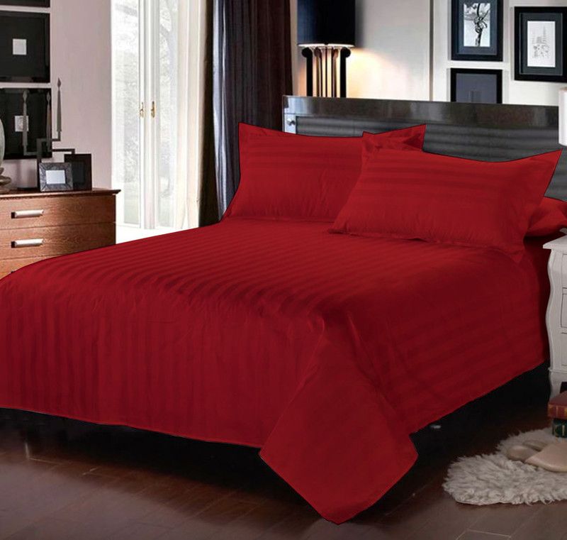 AVI 300 TC Cotton Single Striped Flat Bedsheet  (Pack of 1, Red)