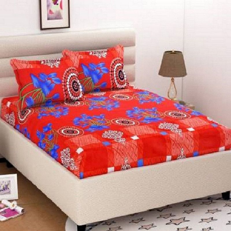 Gautam Textile Hub 144 TC Microfiber Double Floral Flat Bedsheet  (Pack of 1, Red)