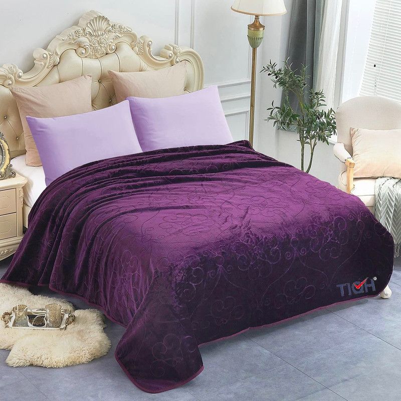 Welfic Floral Double Mink Blanket for Mild Winter  (Microfiber, Lavender)
