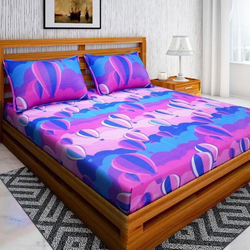 ZESTURE 100 TC Cotton Double Printed Flat Bedsheet  (Pack of 1, Pink)
