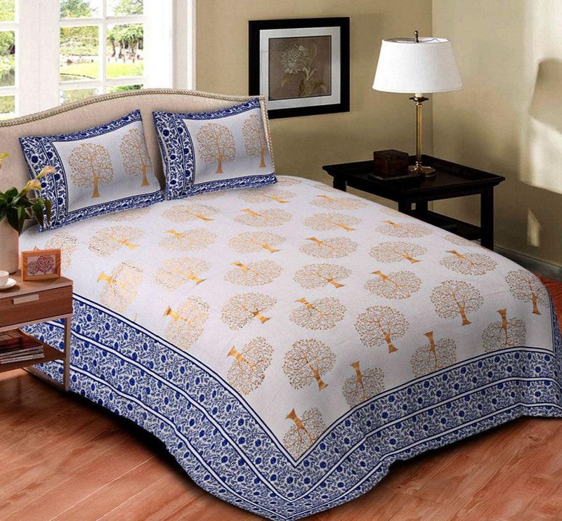 SOMYA GEMS 300 TC Cotton King Printed Flat Bedsheet  (Pack of 1, Multicolor)