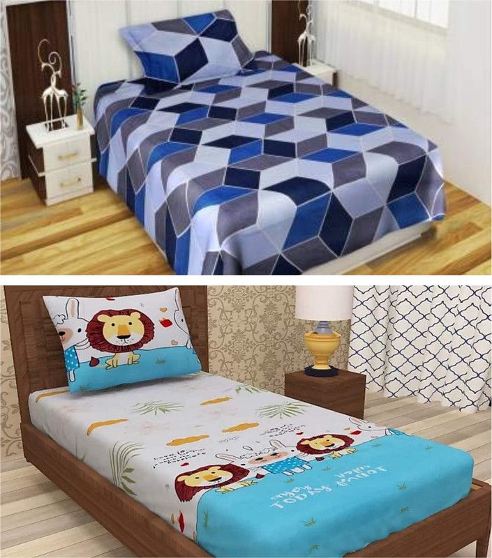 PICTAS 180 TC Polycotton Single Cartoon Flat Bedsheet  (Pack of 2, Multicolor)