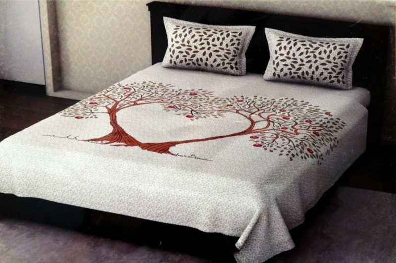 Atheria 150 TC Cotton King Jaipuri Prints Flat Bedsheet  (Pack of 1, White, Green, Brown)