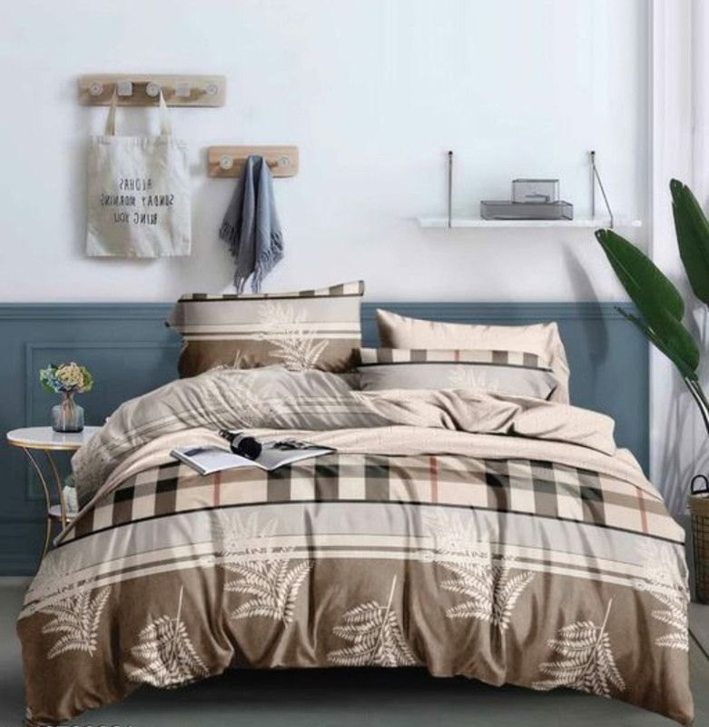 Aashirwad Creations 180 TC Cotton Queen Checkered Fitted (Elastic) Bedsheet  (Pack of 1, Multicolor)