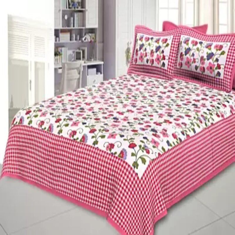 Tradecart 320 TC Cotton King, Double Floral Flat Bedsheet  (Pack of 1, Pink, White)