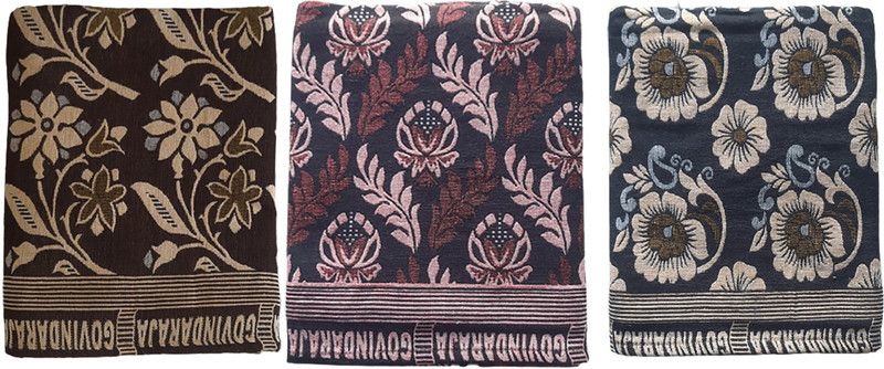 amman textiles 180 TC Cotton Queen Self Design Flat Bedsheet  (Pack of 3, Multi152)