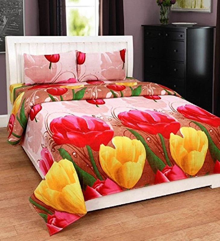 EKANSH FAB 160 TC Microfiber Double Floral Flat Bedsheet  (Pack of 1, Multicolor)