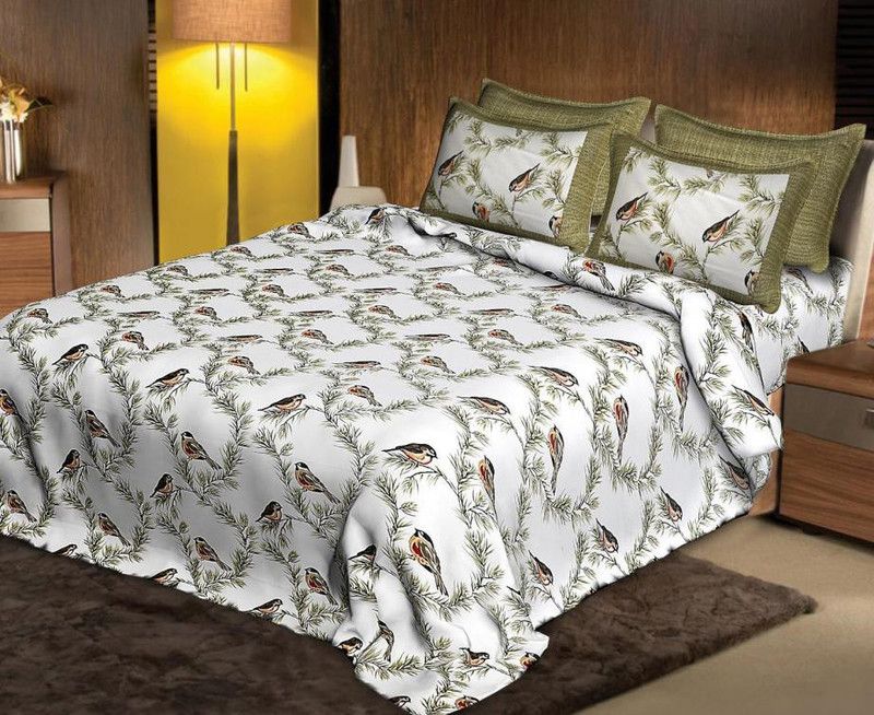 Salasar 160 TC Cotton Double Printed Flat Bedsheet  (Pack of 1, White)