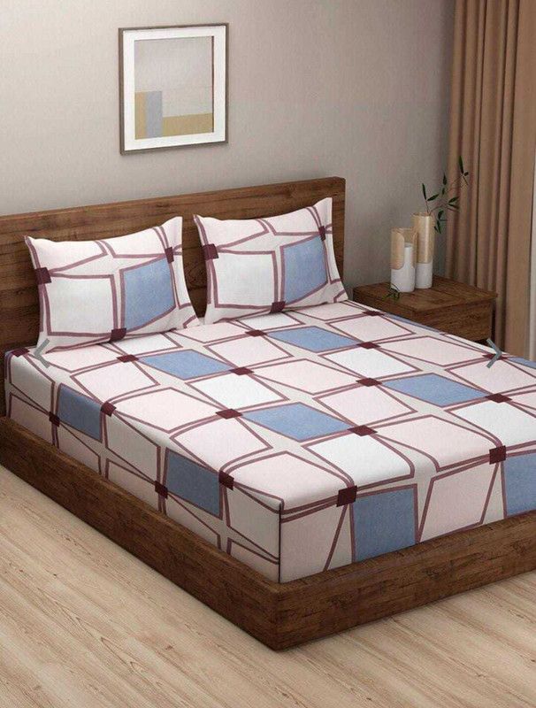 TRUE PAISA 250 TC Cotton King Checkered Fitted (Elastic) Bedsheet  (Pack of 1, Multicolor)