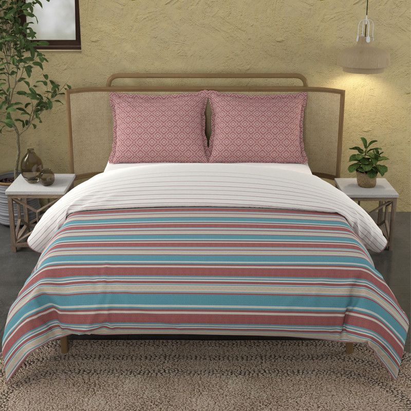 TRIDENT Striped King Comforter for AC Room  (Cotton, Kantha Rust)