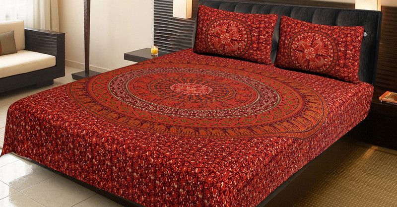 AARAV TEXTILE AND HANDICRAFTS 200 TC Cotton Double Printed Flat Bedsheet  (Pack of 1, Red)