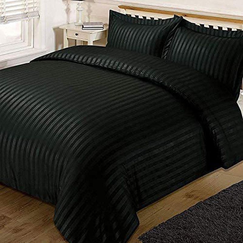 YELLOW SHINE MART 300 TC Cotton King Striped Flat Bedsheet  (Pack of 1, Black)
