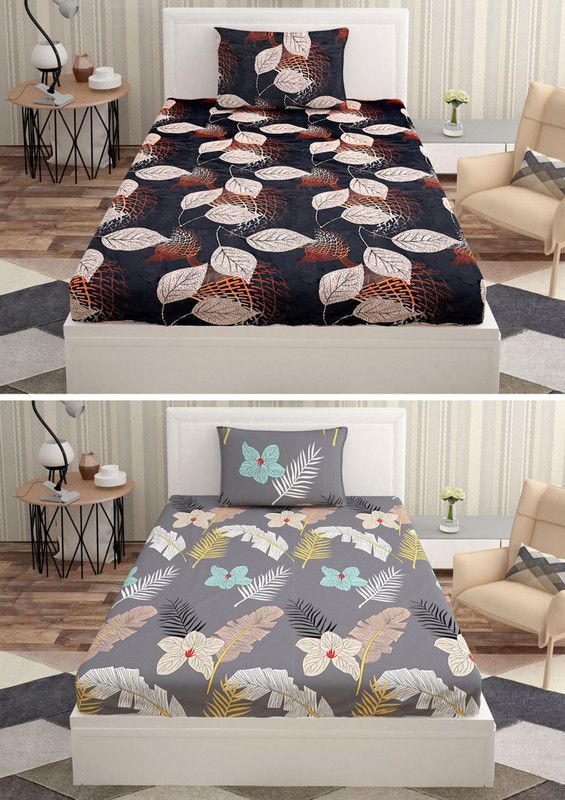 METRO LIVING 130 TC Microfiber Single Printed Flat Bedsheet  (Pack of 2, Multicolor)