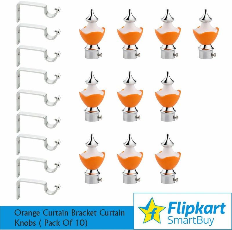 Flipkart SmartBuy Orange, Silver Rod Rail Bracket, Curtain Hooks, Curtain Knobs Metal  (Pack of 20)