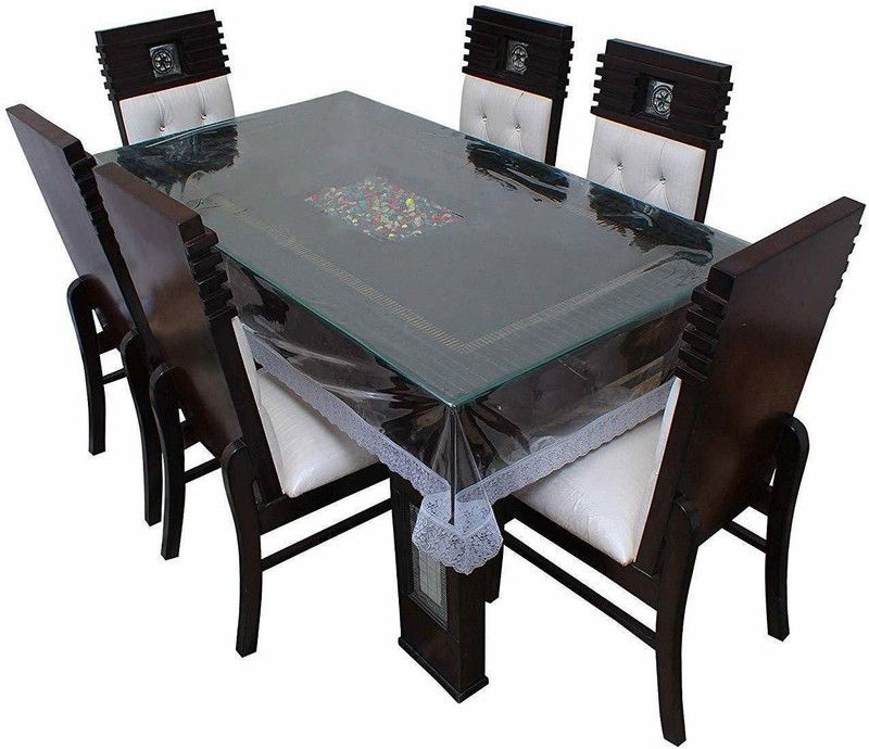 Nirmal Solid 6 Seater Table Cover  (Silver, Transparent, Plastic)