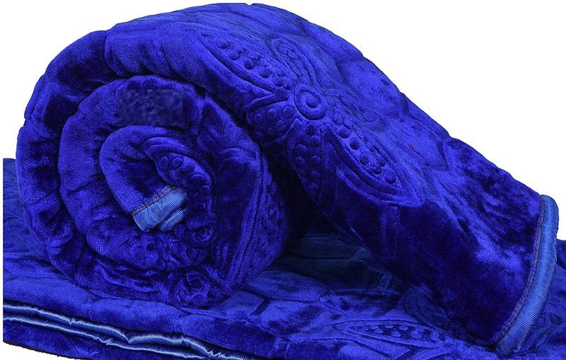 SOVAM Geometric Double Mink Blanket for AC Room  (100% Wool, Blue, Royal Blue)