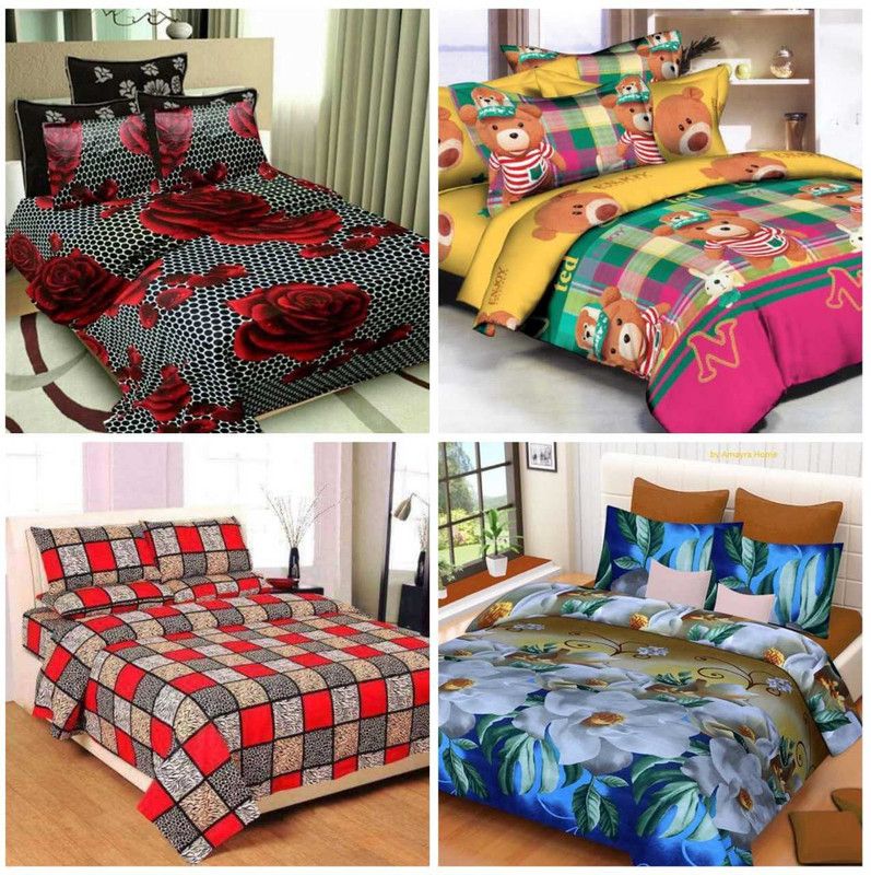 Best&Well 150 TC Polycotton Double Printed Flat Bedsheet  (Pack of 4, Multicolor)
