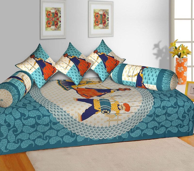 24x7 Home Store Cotton Abstract Diwan Set  (Multicolor)