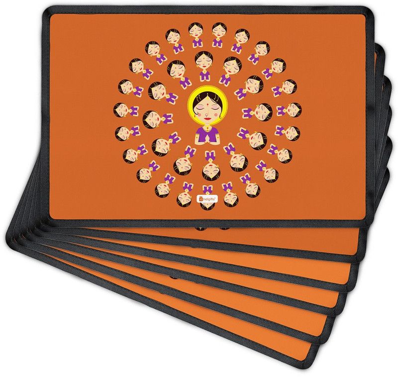 Indigifts Rectangular Pack of 6 Table Placemat  (Brown, Polyester)