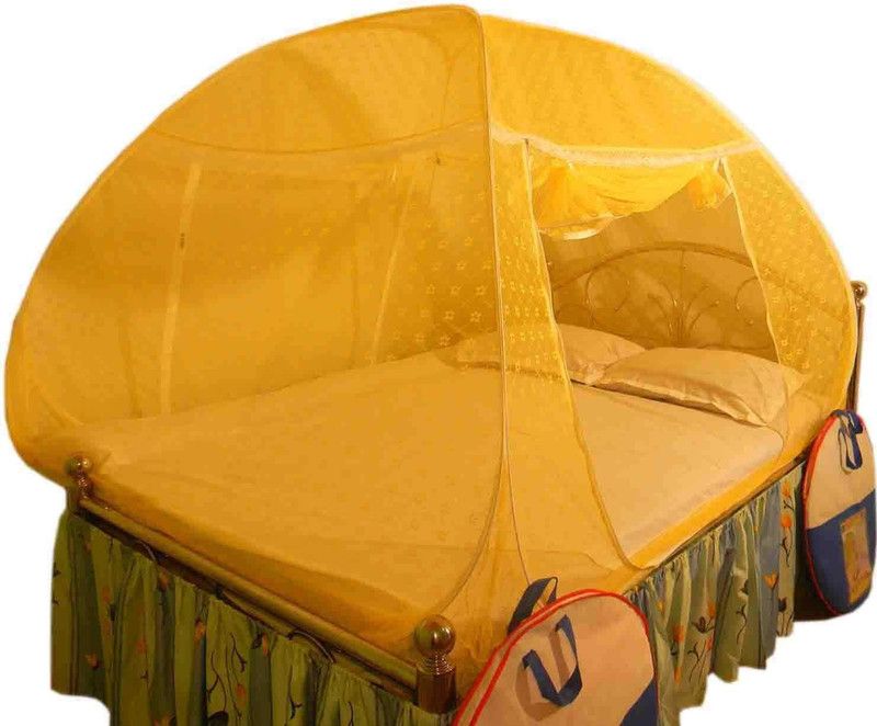 SUNSHINE Polyester Adults Washable Double Bed Embroidery Premium Mosquito Net  (Deep Yellow, Tent)
