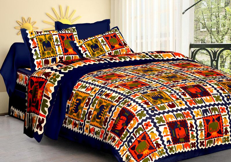Unique Fashion 150 TC Cotton Double Jaipuri Prints Flat Bedsheet  (Pack of 1, Multicolor3)
