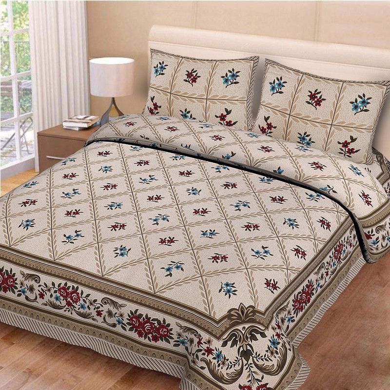 TanviFabrics 240 TC Cotton Double Printed Flat Bedsheet  (Pack of 1, Multicolor)