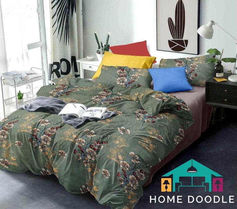 Home Doodle 300 TC Polycotton Queen Floral Flat Bedsheet  (Pack of 1, Des - 36)