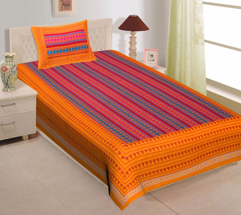 Ubania Collection 140 TC Cotton Single Printed Flat Bedsheet  (Pack of 1, 3Multicolor)