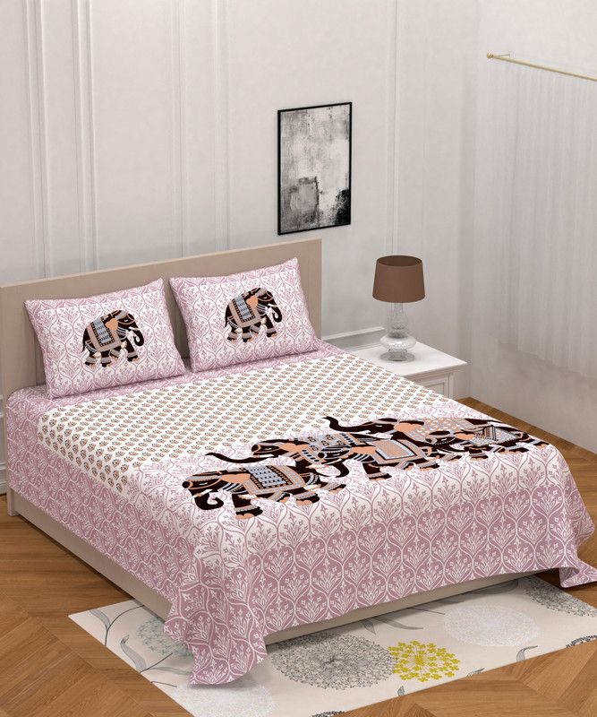 AAYU TRADER 104 TC Cotton King Printed Flat Bedsheet  (Pack of 1, Pink)