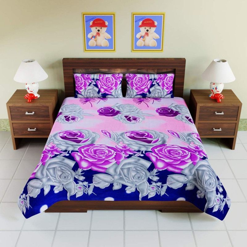 Gautam Textile Hub 144 TC Microfiber Double 3D Printed Flat Bedsheet  (Pack of 1, Purple)