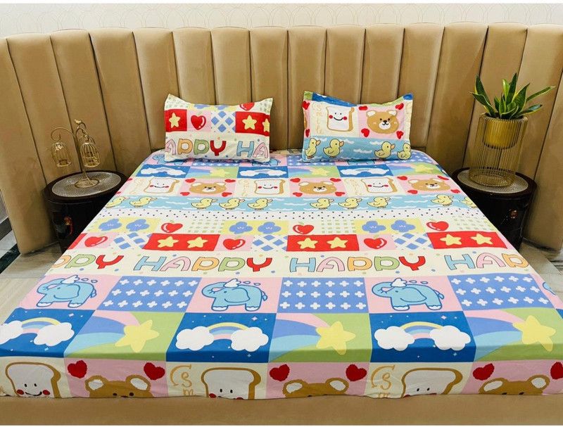 Being Handloom 140 TC Polycotton King Cartoon Fitted (Elastic) Bedsheet  (Pack of 1, Multicolor)