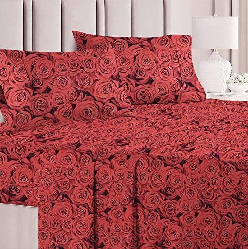 JB Traders 150 TC Polycotton Double Printed Flat Bedsheet  (Pack of 1, Light Maroon)