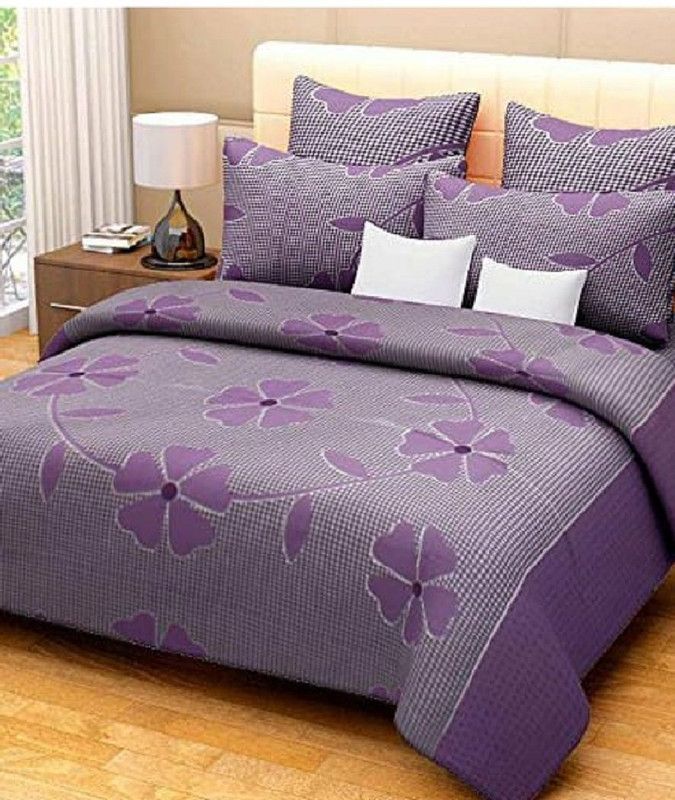 DreamInno Creations 144 TC Microfiber Double Abstract Flat Bedsheet  (Pack of 1, Purple)