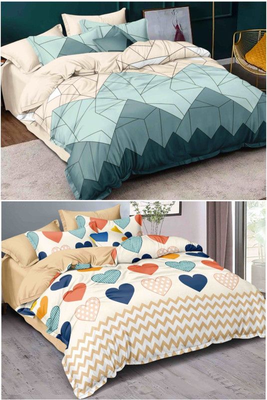 CHHILAKIYA 152 TC Cotton King Checkered Flat Bedsheet  (Pack of 2, Multicolor)