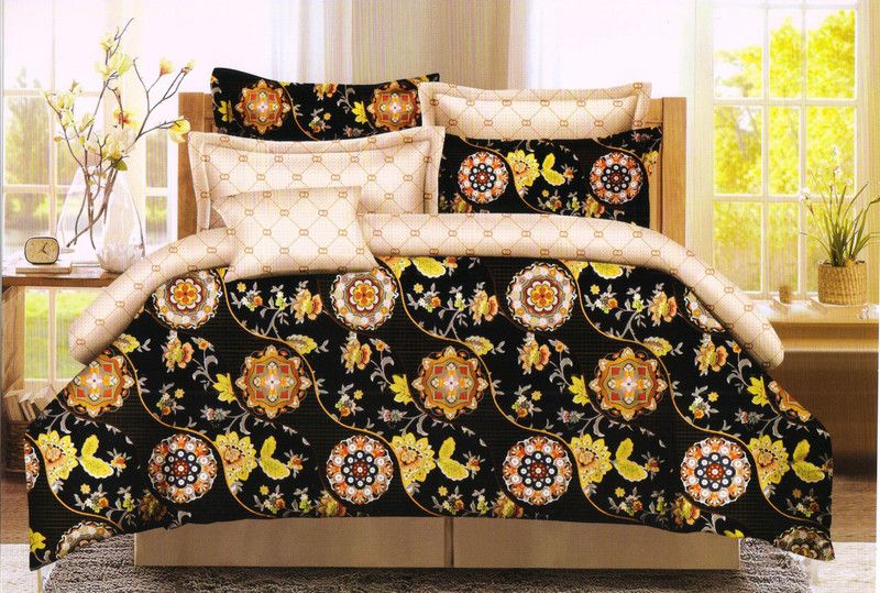 Welhous 220 TC Cotton Double Floral Flat Bedsheet  (Pack of 1, Brown)
