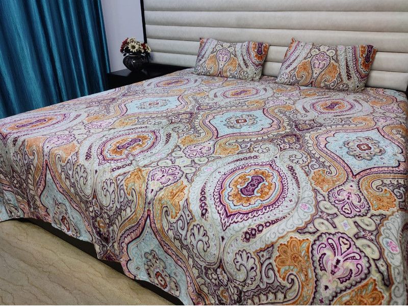 Being Handloom 190 TC Velvet Double Abstract Flat Bedsheet  (Pack of 1, Beige)