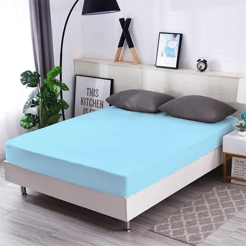 AVI Fitted Double Size Waterproof Mattress Cover  (Clear, Blue)