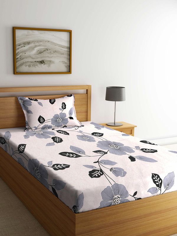 Fabinaliv 210 TC Polycotton Queen Floral Flat Bedsheet  (Pack of 1, White)